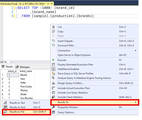 SQL Server : export query as a .txt file .